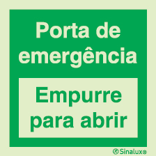 Sinal de porta de emergência, empurre para abrir