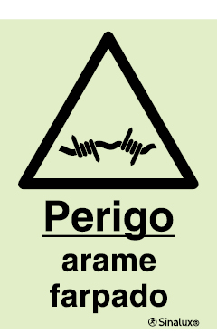 Sinal de perigo, arame farpado