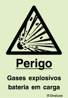 Sinal de perigo, gases explosivos, bateria em carga