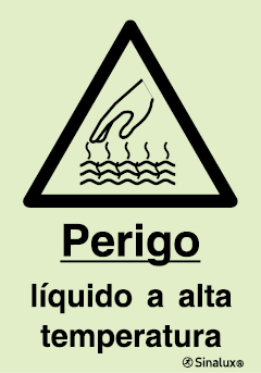 Sinal de perigo, líquido a alta temperatura