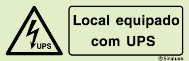 Sinal de advertência, local equipado com UPS