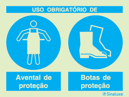 Sinal composto duplo, uso obrigatório de avental de proteção e botas de proteção