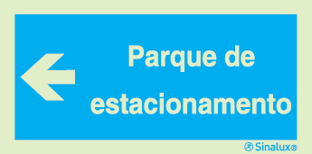 Sinal de informação, parque de estacionamento seta para a esquerda