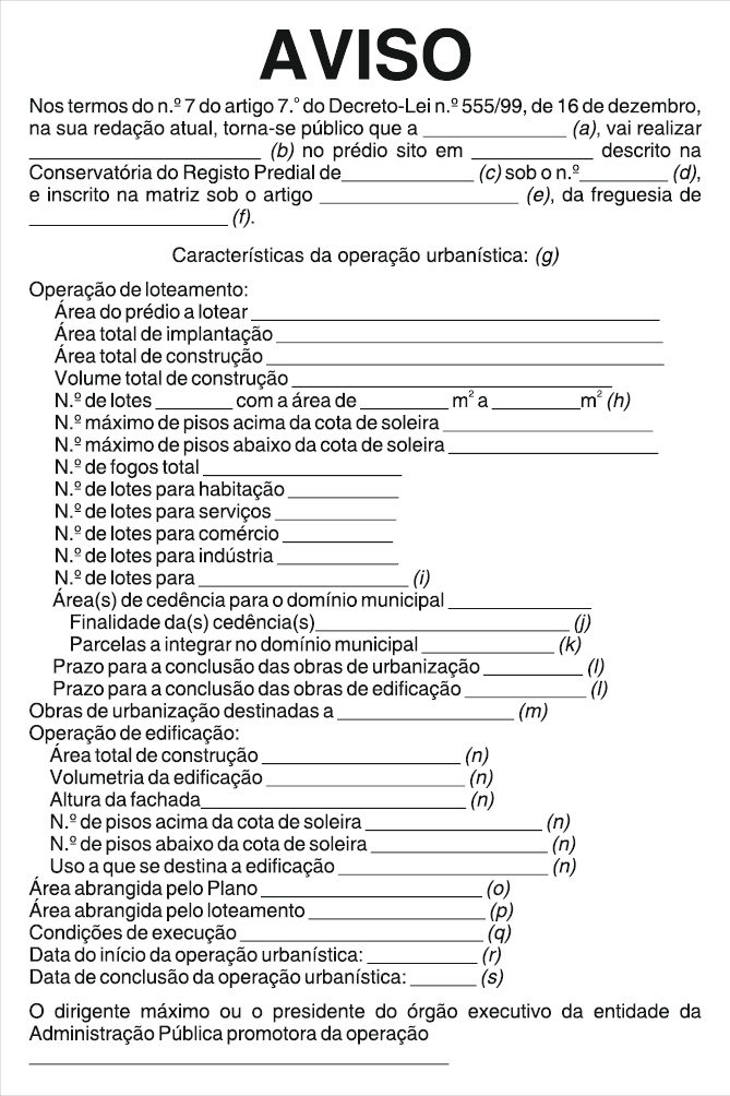 Sinal de aviso de licenciamento de obras