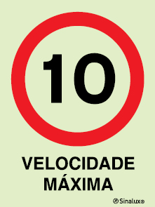 Sinal para parques de estacionamento, proibição, velocidade máxima de 10 km/h