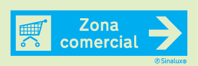 Sinal para parques de estacionamento, informação, Zona comercial à direita