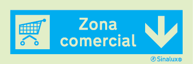 Sinal para parques de estacionamento, informação, Zona comercial em frente