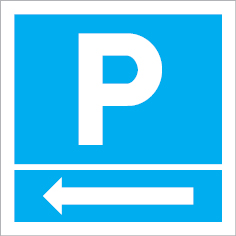 Sinal para parques de estacionamento, informação, Parque à esquerda