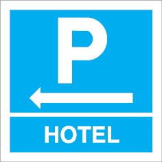 Sinal para parques de estacionamento, informação, Parque do hotel à esquerda