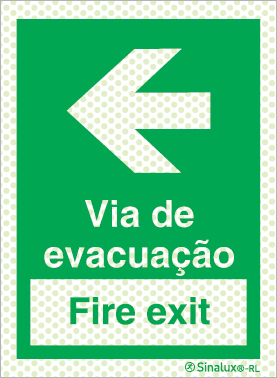 Sinal refletoluminescente, Via de evacuação | Fire Exit, à esquerda