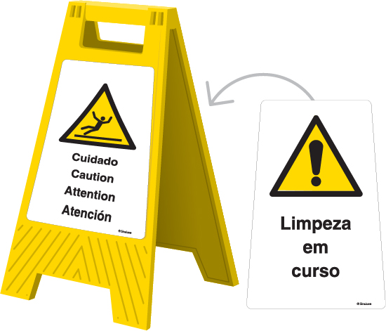 Sinal amovível de 2 faces, Cuidado e Limpeza em curso