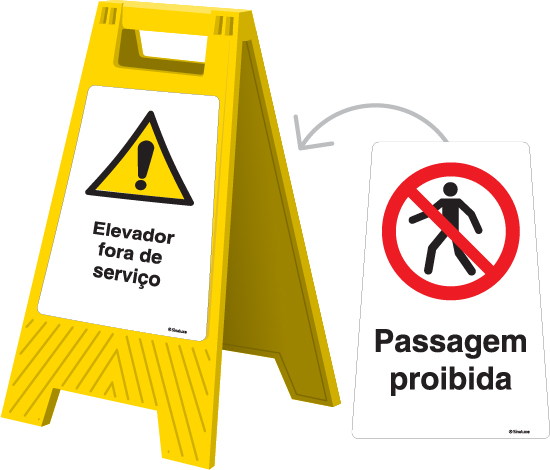 Sinal amovível de 2 faces, Elevador fora de serviço e Passagem proibida