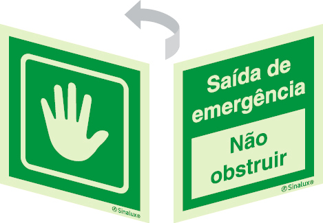 Sinal 2 faces para portas de vidro, Saída de emergência, empurre para abrir e Saída de emergência, não obstruir