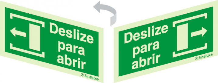 Sinal 2 faces para portas de vidro, Deslize para a esquerda para abrir e Deslize para a direita para abrir