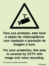 Sinal para locais sob videovigilância, recintos de espetáculos desportivos, local objeto de videovigilância com captação e gravação de imagem e som