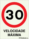 Sinal refletoluminescente para parques de estacionamento, proibição, velocidade máxima de 30 km/h