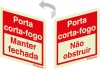 Sinal de 2 faces para portas de vidro, Porta corta-fogo, manter fechada e Porta corta-fogo, não obstruir